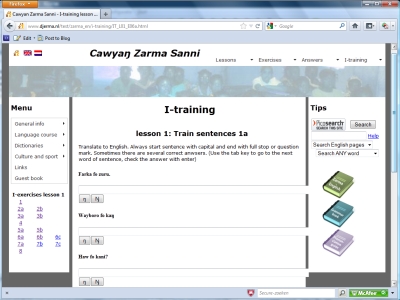 Screen dump of I-workbook of Zarma language course