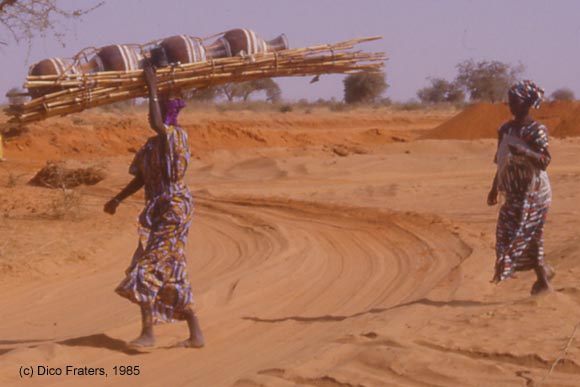 Women on the road to the market. / Vrouwen op weg naar de markt.